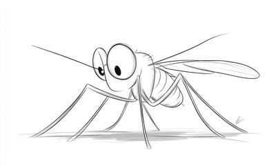 Wall Mural - Cute cartoon mosquito illustrated in line art style on a white background