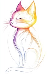 Wall Mural - Line art illustration featuring a warm gradient of a cartoon cat design