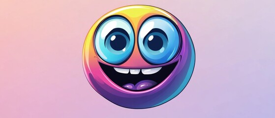 Wall Mural - Line art illustration featuring a cool gradient drawing of a cartoon eyeball expressing laughter