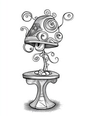 Wall Mural - Line art illustration of a whimsical cartoon lamp