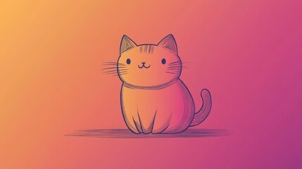 Wall Mural - Line art illustration featuring a warm gradient design of a cartoon cat