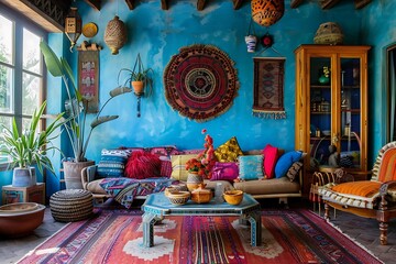 Colorful pillows on a sofa in a cozy living room