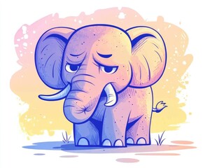 Sticker - Line art illustration featuring a cold gradient drawing of an annoyed cartoon elephant