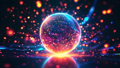 Vibrant Abstract Digital Art Featuring a Glowing Orb Surrounded by Energetic Lights and Dynamic Particles