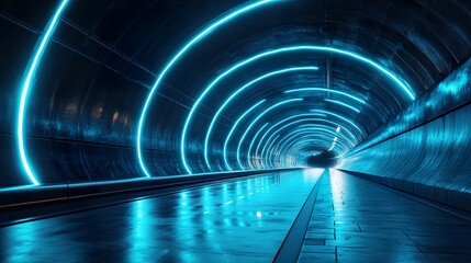 Wall Mural - Futuristic Tunnel with Neon Lights