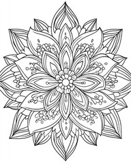 Line art illustration of an elegant and simple mandala flower design Intricate patterns suitable for wall art invitations branding and adult coloring books for beginners