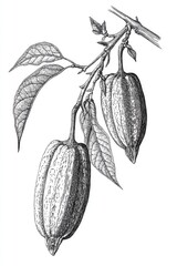 Line art illustration of Siliques a fruit characterized by two fused carpels featuring a length more than three times its width presented in a vintage drawing style