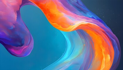 Sticker - Iridescent flowing shapes in vibrant blue, purple, and orange hues create an enchanting abstract digital art experience.