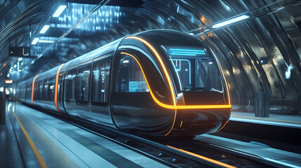 A futuristic digital drawing-style subway train concept that emphasizes modern transport design. Subway Station. Illustration