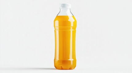 A transparent plastic bottle of juice with a secure cap, displayed on a white background, ideal for beverage packaging.