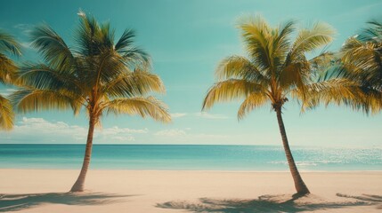 Sticker - Tropical Paradise Beach with Palm Trees