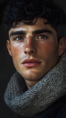 Wall Mural - Close-up Portrait of a Handsome Man with Freckles