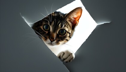 Whimsical Mystery of a Feline Paw Beneath Paper Corner in a Minimalist High Contrast Setting