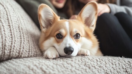 Cute welsh corgi pembroke lying on the couch.