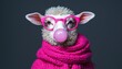 © Wimon - An eccentric lamb blowing bubblegum, accessorized with bright pink glasses and a matching scarf, showing off its playful personality.