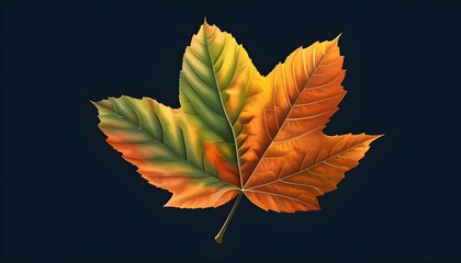 Wall Mural - Detailed illustration of a leaf showcasing partial autumn colors in flat design style