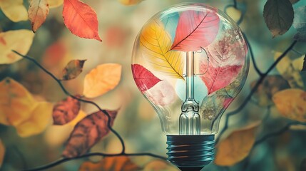 Leaves Collage light bulb lightbulb concept electronics.