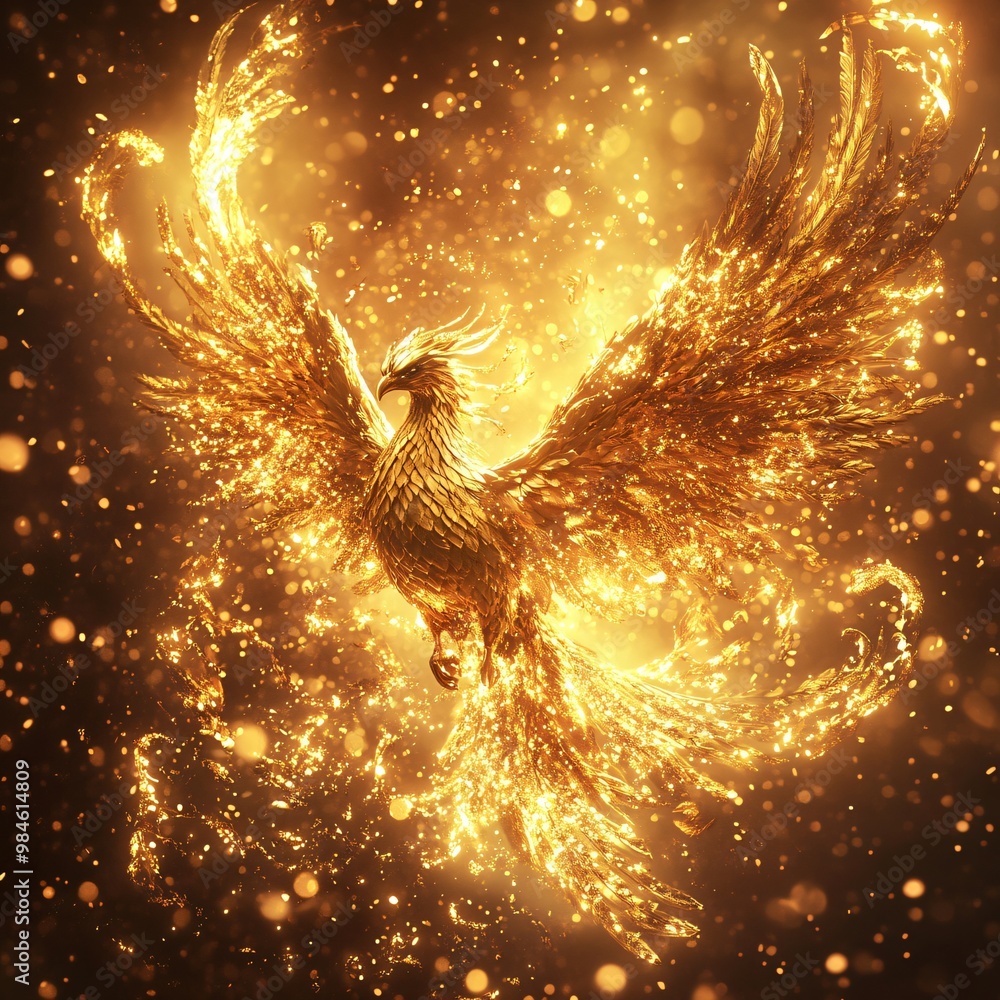 Majestic Gold Phoenix in Flight Amid Glowing Embers - Symbol of Rebirth ...