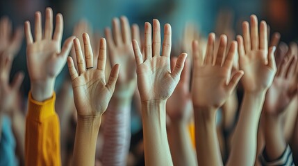 A Group of People Raising Their Hands in Unity