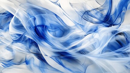 Sticker - Abstract Blue and White Swirling Forms - Digital Painting, Abstract Art, Blue Background, Flowing Lines