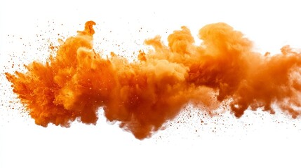 Sticker - Abstract Orange Powder Explosion on White Background, photography, color, explosion, orange, powder