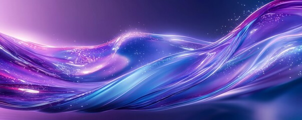 Wall Mural - Abstract Purple and Blue Liquid Wave, 3D Render, Glossy, Sparkles, Liquid, Abstract, 3D