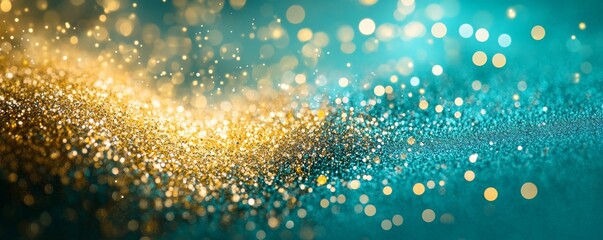 Poster - Abstract Teal and Gold Glitter with Bokeh, bokeh, glitter, abstract