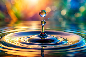 A drop of water is falling into a body of water, creating a ripple effect