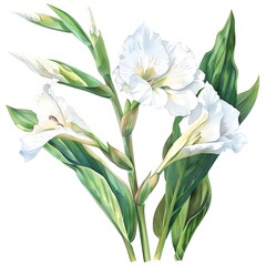 Wall Mural - Watercolor White Canna Lily Isolated on White Background. Beautiful Canna Lily Flower