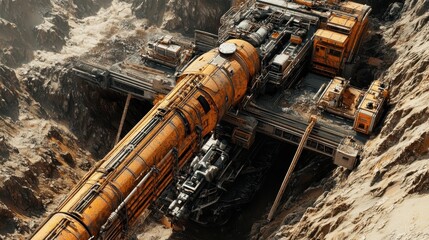 Futuristic Mining Equipment in a Rugged Landscape