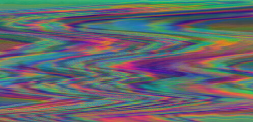 Aufkleber - Digital representation of a television screen with static interference, displaying glitchy colored lines and patterns. A monitor that shows failures, malfunctions, and lack of a clear signal.