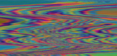 Aufkleber - Digital representation of a television screen with static interference, displaying glitchy colored lines and patterns. A monitor that shows failures, malfunctions, and lack of a clear signal.