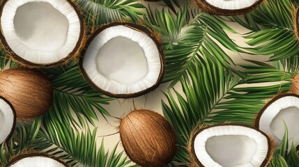 Sticker - Exotic tropical seamless pattern featuring coconut leaves