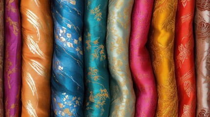 Close up of beautiful traditional vintage silk in various colors suitable for background and texture