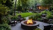 © Michal - A cozy outdoor setting with comfortable chairs around an inviting fire pit, surrounded by lush greenery and a well-organized home garden, offering warmth on cool nights in the yard.