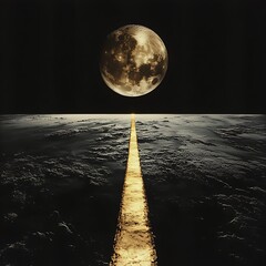 Canvas Print - A golden path stretches towards the moon, which hangs large and full in a dark night sky.