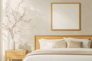 Wall Mural - Modern Bedroom Interior with Neutral Tones and Minimalist Decor