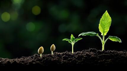 Poster - Timelapse sequence of a sunflower seedling growing from a seed to a mature plant, showcasing the stages of growth.