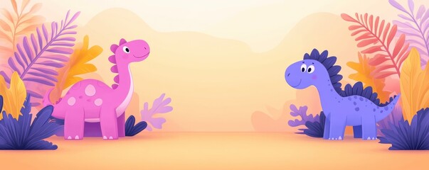 art of cute dinosaur theme with colorful plant