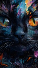 Wall Mural - Oil Painting in Brush Strokes of a Cat, Abstract, Texture, Pattern Background, Wallpaper, Cover and Screen for Smartphone, PC, Laptop, 9:16 and 16:9 Format