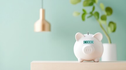 Wall Mural - A modern, sleek piggy bank with a digital display tracking accumulated savings.