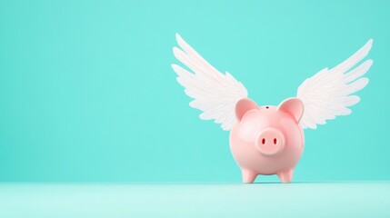 Wall Mural - A creative illustration of a piggy bank with wings, symbolizing financial freedom.