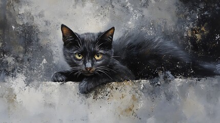 Wall Mural - Oil Painting in Brush Strokes of a Cat, Abstract, Texture, Pattern Background, Wallpaper, Cover and Screen for Smartphone, PC, Laptop, 9:16 and 16:9 Format