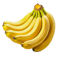 A fresh bunch of bright yellow bananas. Their smooth, unblemished skins highlight their ripeness and readiness to eat, making them ideal for a nutritious snack. Transparent background