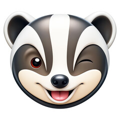 Wall Mural - A cute cartoon badger face winking playfully. The badger has distinctive black and white facial markings, and its expression is cheerful with a tongue sticking out slightly. Transparent background