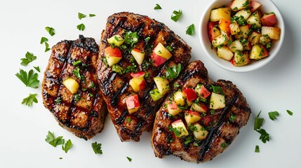 Wall Mural - Grilled Pork Chops with Apple Salsa and Parsley