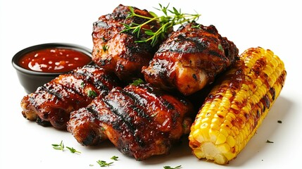 Wall Mural - Grilled Chicken with Barbecue Sauce and Corn on the Cob