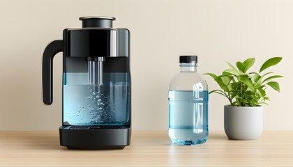 Hydration station with a full water cooler bottle on a clean light background, symbolizing easy access to fresh water in office environments.