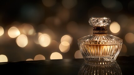 Canvas Print - A stylish perfume bottle illuminated against a blurred, shimmering background.