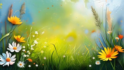 Wall Mural - vibrant abstract landscape of fresh grass capturing the essence of spring and summer